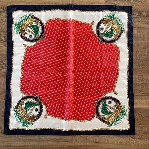 Vintage Satin Or Silk Blend Nautical Scarf | Red, White, and Navy Blue